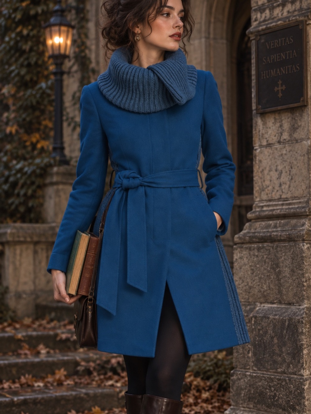 Anthropologie Elevenses Judith Blue Wool Cowl Coat